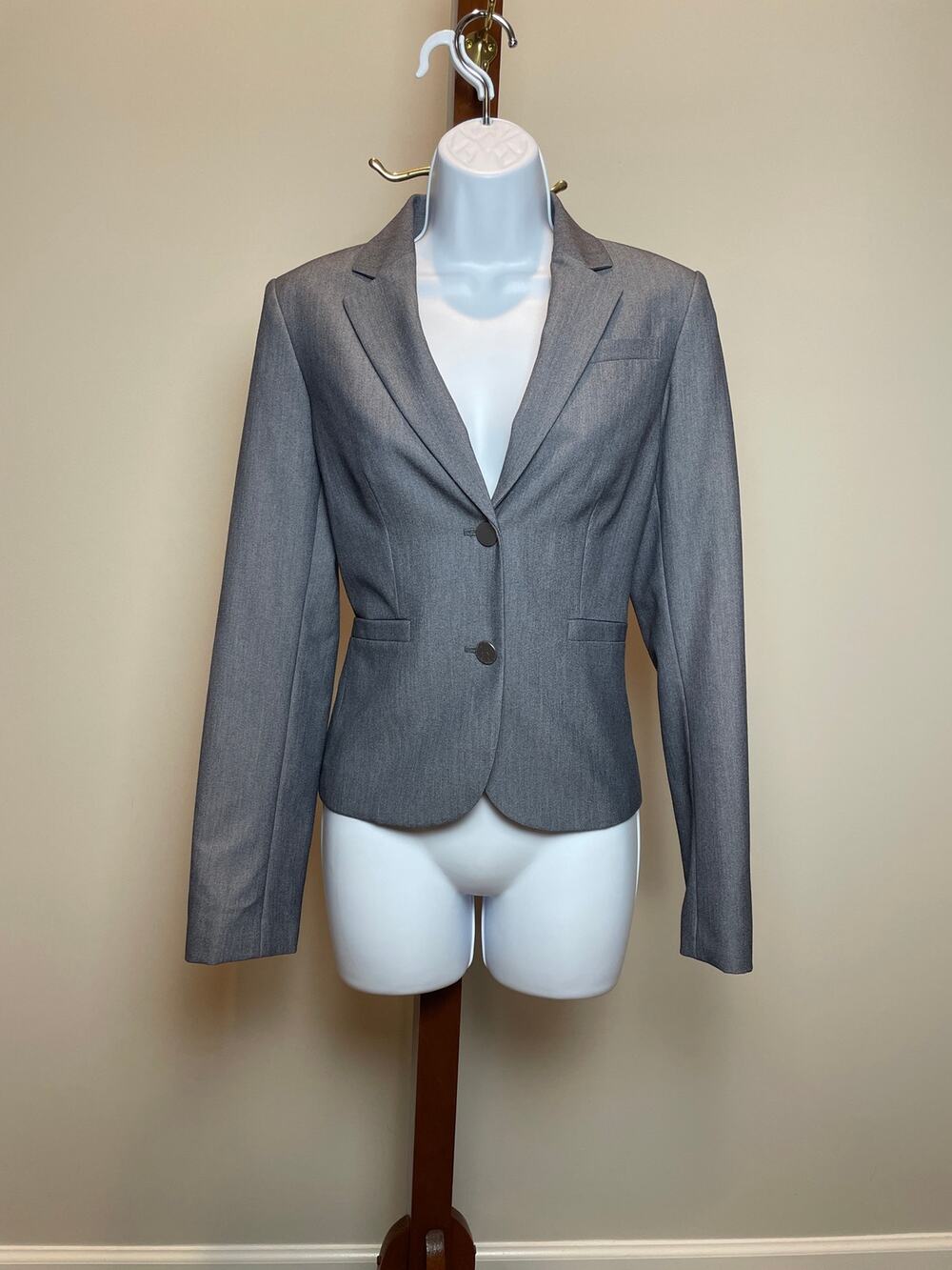 Calvin Klein Blazer Size 4 Gray Tailored Two Button Structured Jacket